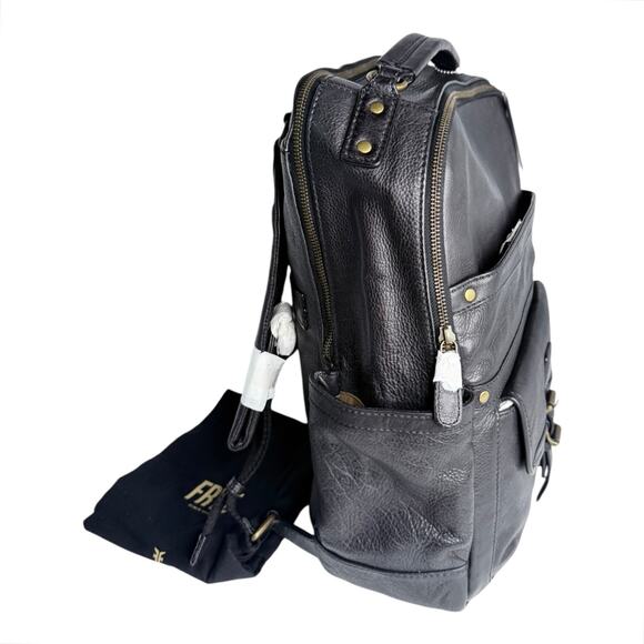 Frye Denver Backpack Black Leather Brass Hardware Dust Bag Men Women 17x12 New main image 5